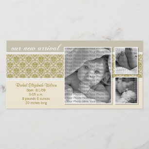 {TBA} 8x4 Taupe Baroque 3-fotofödelsemeddelande Meddelande
