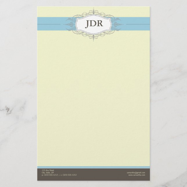 {TBA} Chic Deco Baby blue Customized Stationery Brevpapper (Framsida)