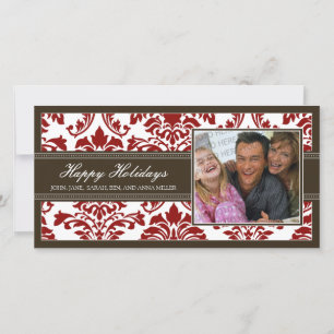 {TBA} Elegant Brown & Red Damask Glad helg Julkort