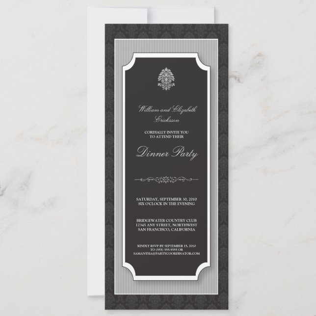 {TBA} Elegant damastast middagpartyinbjudan Inbjudningar (Framsida)