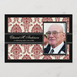 {TBA} Golden Years Damask Birthday Inbjudan (röd)