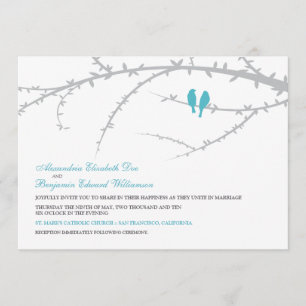 {TBA} Love birds som gifta sig inbjudan (aqua)