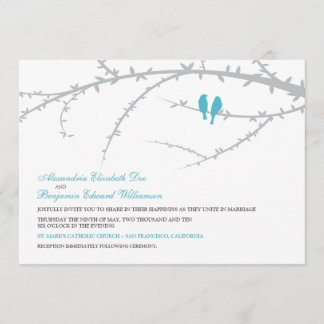 {TBA} Love birds som gifta sig inbjudan (aqua)
