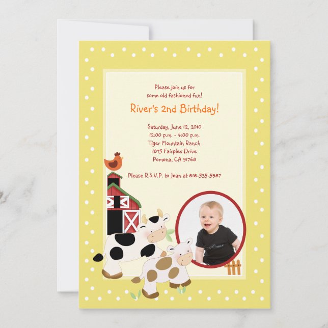 {TBA} Moo Cow Farm Barnyard *PHOTO* Birthday Inbjudningar (Framsida)