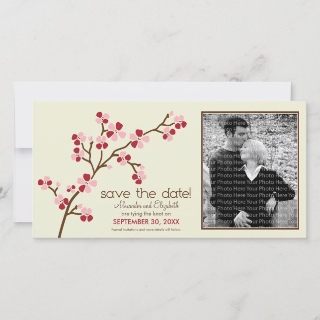 {TBA} Red/Ivory Cherry Blommar Spara datum Datumet (Framsida)