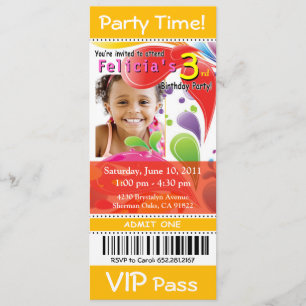 ::TBA: Roligt Kids VIP Biljett Photo Party (gult) Inbjudningar