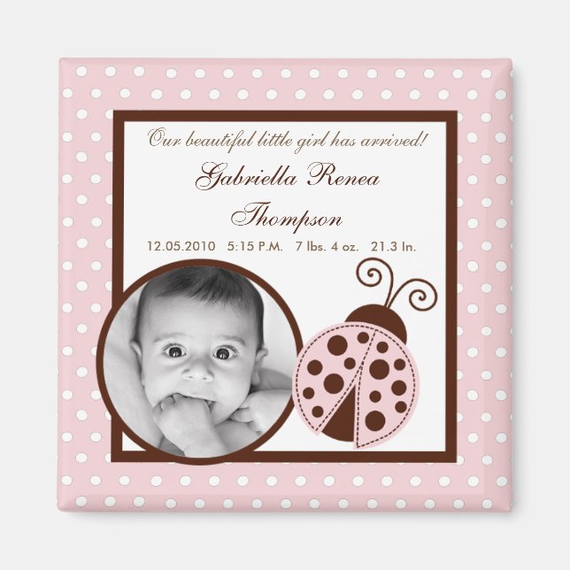 {TBA} Rosa Ladybug Announcement Magnet 2"x2" (Framsidan)