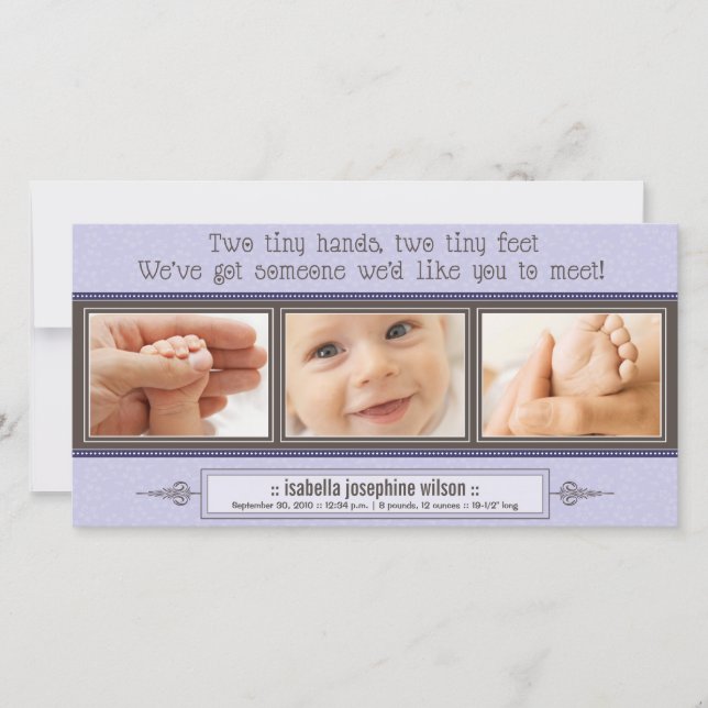 {TBA} Tiny Händer, Tiny Feet Birth Notice Meddelande (Framsida)