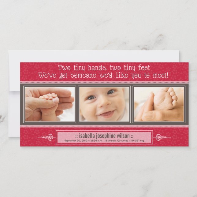 {TBA} Tiny Händer, Tiny Feet Birth Notice Meddelande (Framsida)