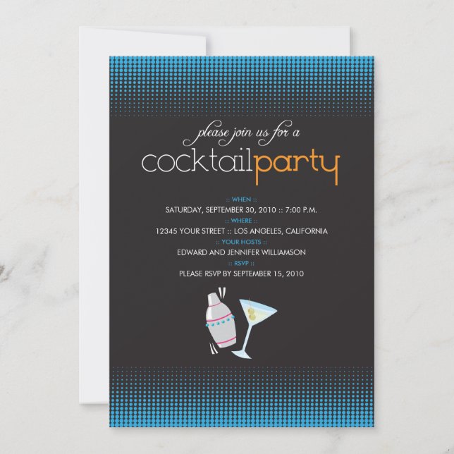 {TBA} Trendig Cocktail Party-inbjudan (aqua blue) Inbjudningar (Framsida)