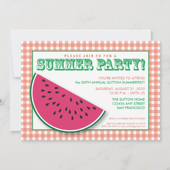 {TBA} Vattenmelon Sommarcookout/BQ-inbjudan Inbjudningar (Framsida)