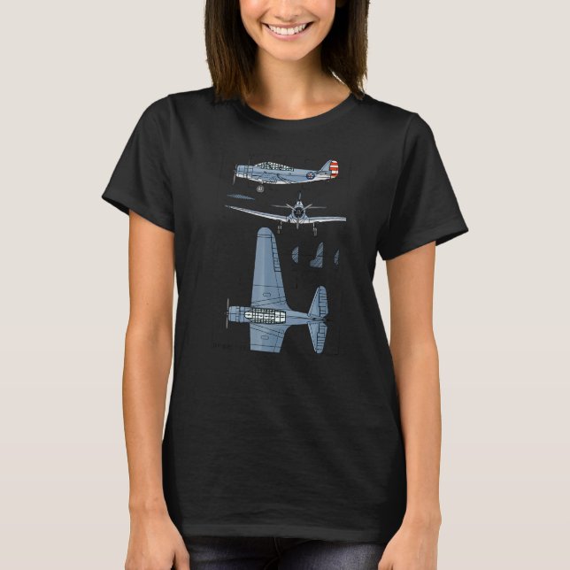 Tbd Devastator American Ww2 Torpedo Bomber Bluepri T Shirt (Framsida)