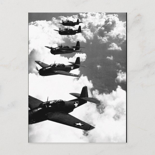 TBF-flygning (Avengers) i formation_Krig-avbildnin Vykort (Framsida)