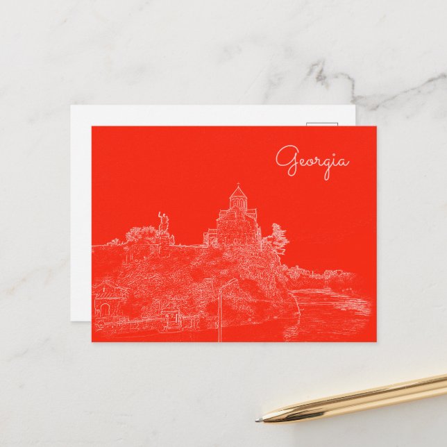 Tbilisi Georgia Cityscape Architecture Sketch Vykort (Fram/Back In Situ)