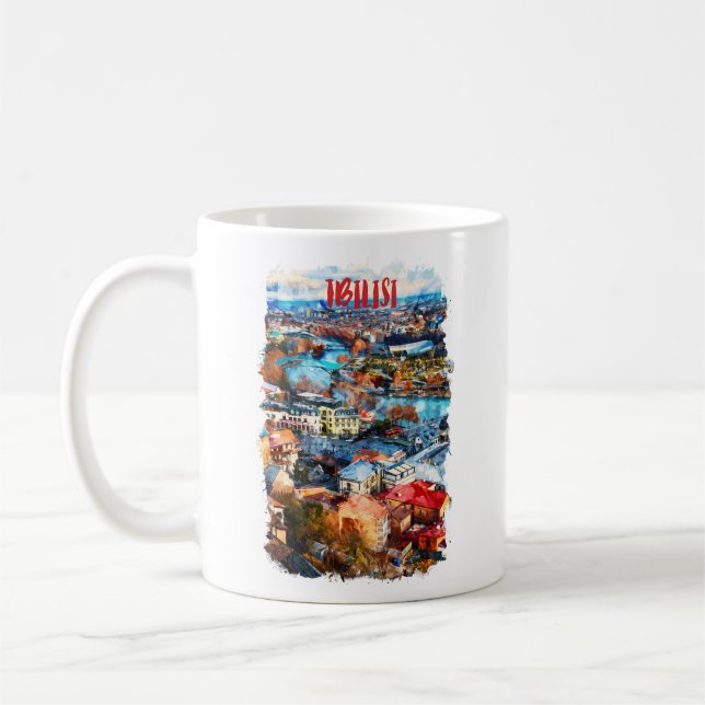 Tbilisi Georgia Cityscape View Kaffemugg (Vänster)