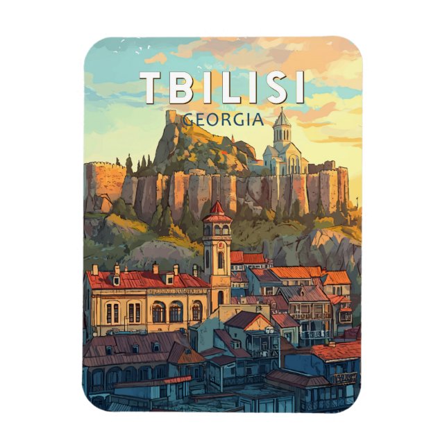 Tbilisi Georgia Illustration Travel Art Vintage Magnet (Vertikal)