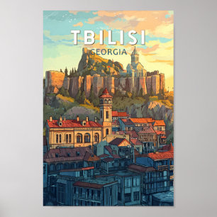 Tbilisi Georgia Illustration Travel Art Vintage Poster