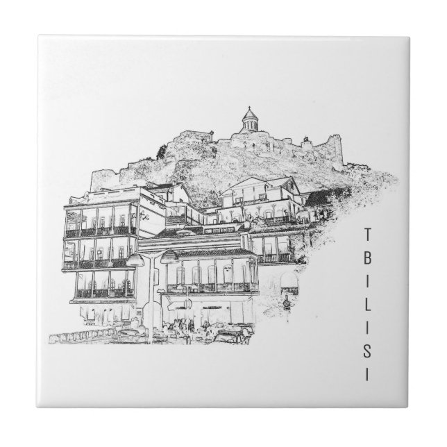Tbilisi Georgia Street Architecture Sketch Kakelplatta (Framsidan)