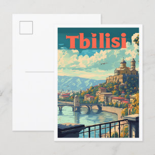 Tbilisi Georgia Vintage Art Travel Illustration Vykort