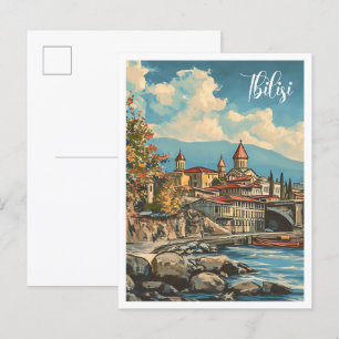 Tbilisi Georgia Vintage Art Travel Illustration Vykort