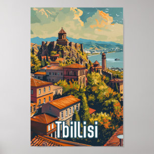 Tbilisi Georgia Vintage Retro Travel Illustration Poster