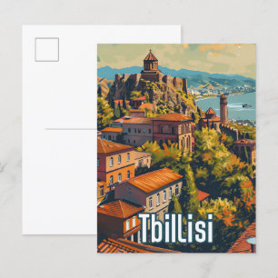 Tbilisi Georgia Vintage Retro Travel Illustration Vykort