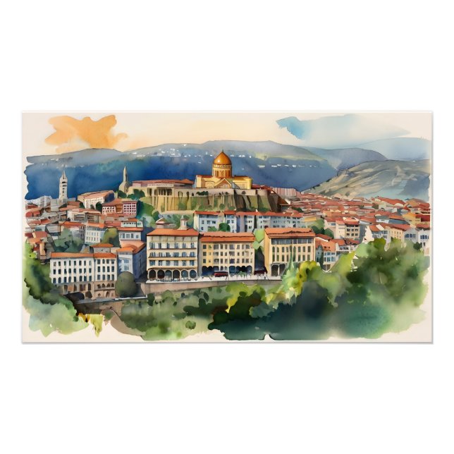Tbilisi vattencolor art fototryck (Framsidan)