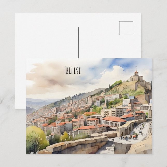 Tbilisi vattencolor art vykort (Fram/baksida)