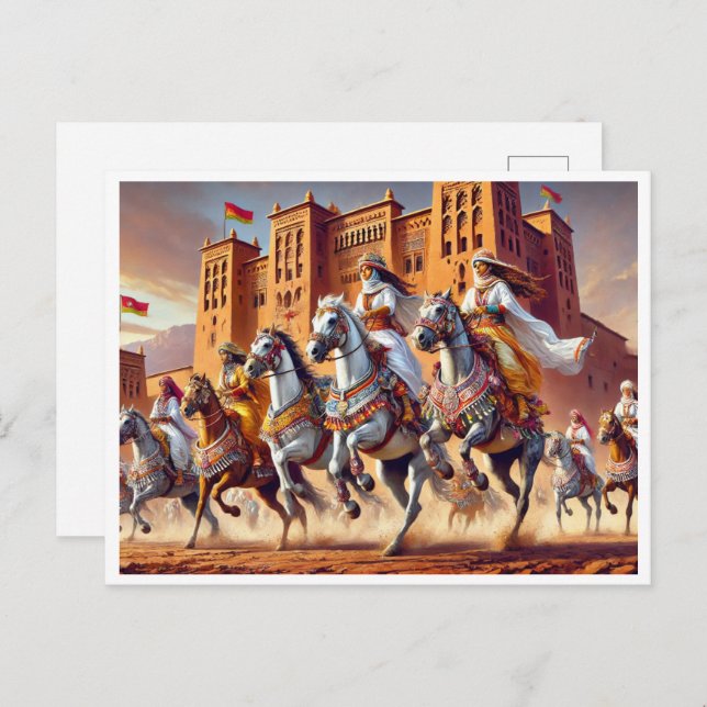 TBOURIDA traditionell marockansk häst Helg Vykort (Fram/baksida)
