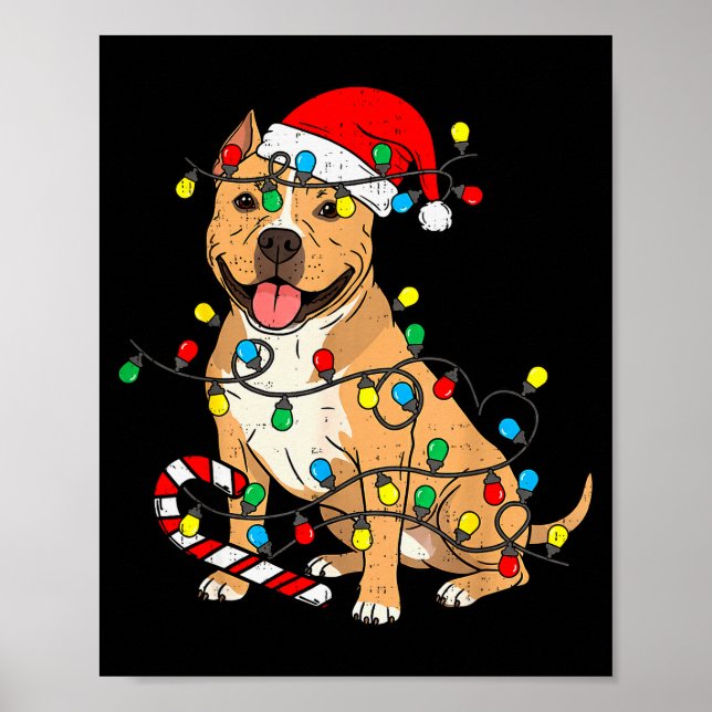 Tbull Dog Christmas Lights Santa Xmas Pet Dog Love Poster (Framsidan)