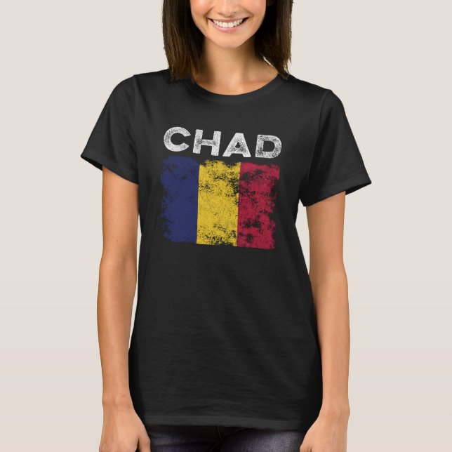 Tchad Flagga Distress - Tchad-Flagga T Shirt (Framsida)