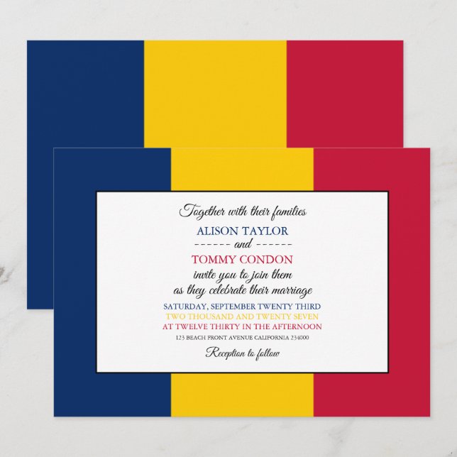 Tchad Flagga, Flagga i Tchad Bröllop Inbjudningar (Fram/baksida)