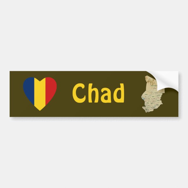 Tchad Flagga Hjärta + Karta Bildstämpel Bildekal (Framsidan)