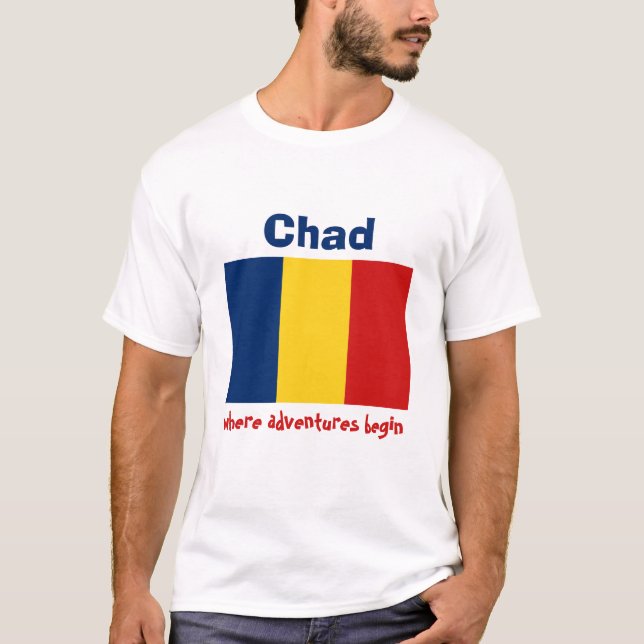 Tchad flagga + Karta + TextT-tröja Tee Shirt (Framsida)