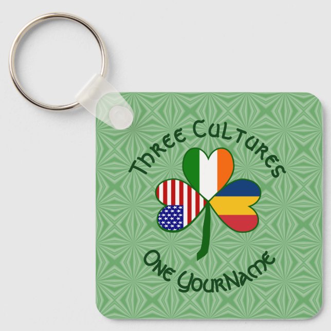Tchad Irish Flaggor Shamrock Ditt namn Nyckelring (Framsida)
