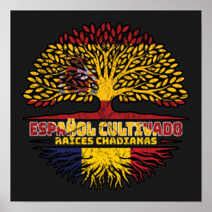Tchad Tchad Spanska Träd Roots Flagga Poster