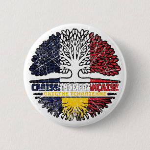 Tchad Tchads Fransk Frankrike Träd Roots Flagga Knapp