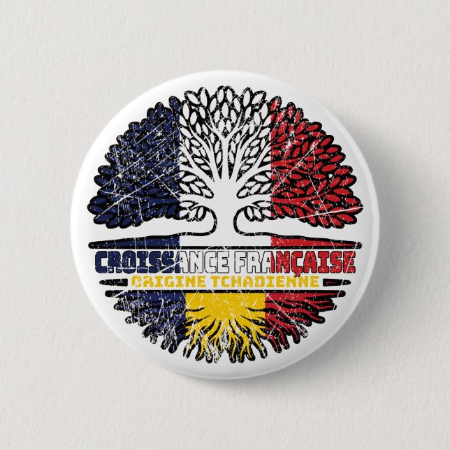 Tchad Tchads Fransk Frankrike Träd Roots Flagga Knapp (Framsida)