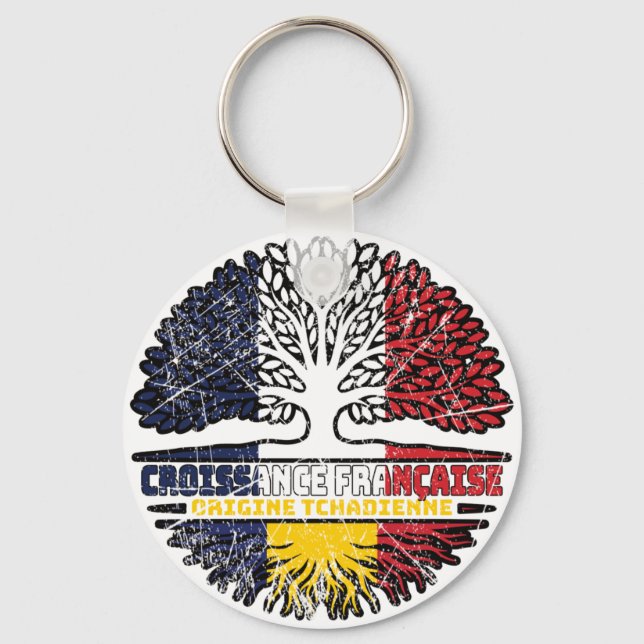 Tchad Tchads Fransk Frankrike Träd Roots Flagga Nyckelring (Framsida)