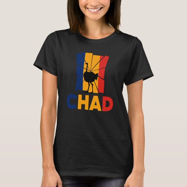 Tchad Tjadisk Tchad Flagga Struts Djur Silhuett T Shirt (Framsida)