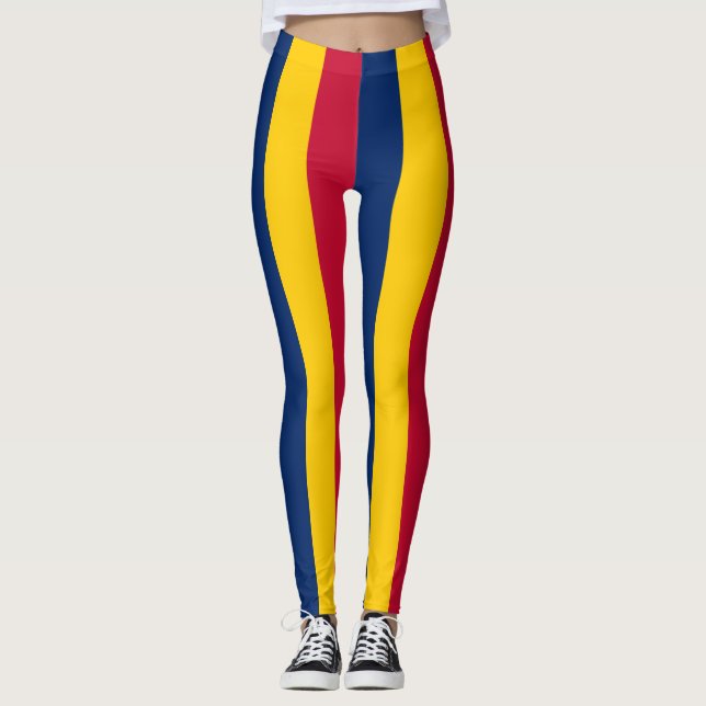 Tchads nationella Flagga Färg-Lodrät strimlat Leggings (Framsida)