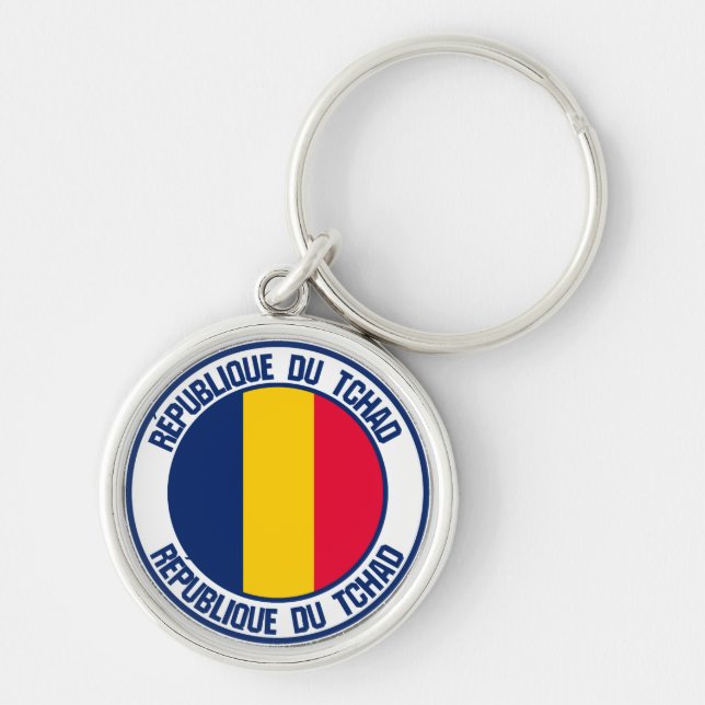 Tchads runda emblem rund silverfärgad nyckelring (Framsidan)