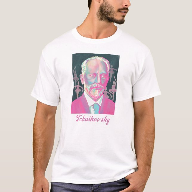 Tchaikovsky Colorful Portrait with Ballet Dancers T Shirt (Framsida)