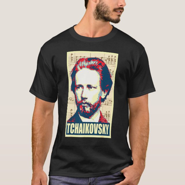 Tchaikovsky Musiknoter Popkonst T Shirt (Framsida)