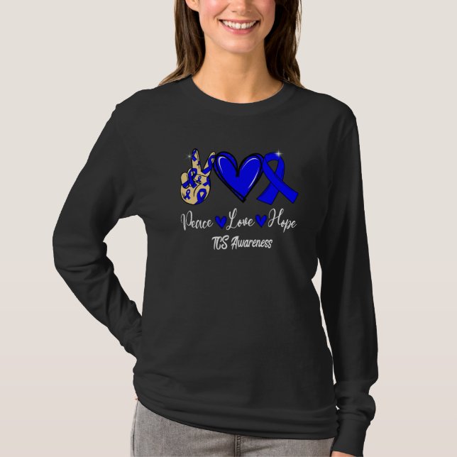 TCS Awareness Peace Love Hope Blue Ribbon   T Shirt (Framsida)