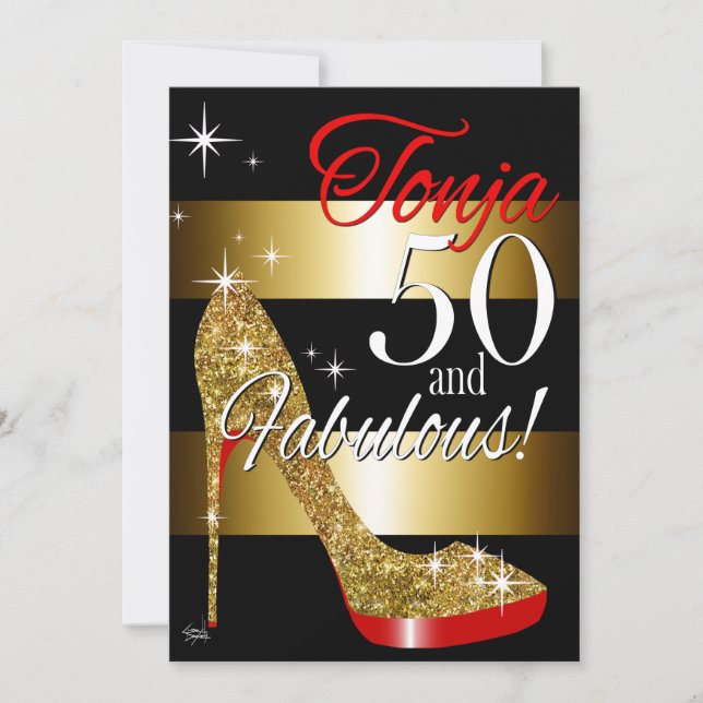 TD 50 & Fabulous Glitter Stiletto Birthday Inbjudningar (Framsida)