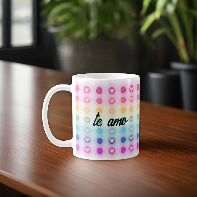 "te amo, mi kärlek" Rainbow och Heart Romantic Kaffemugg (Skapare uppladdad)