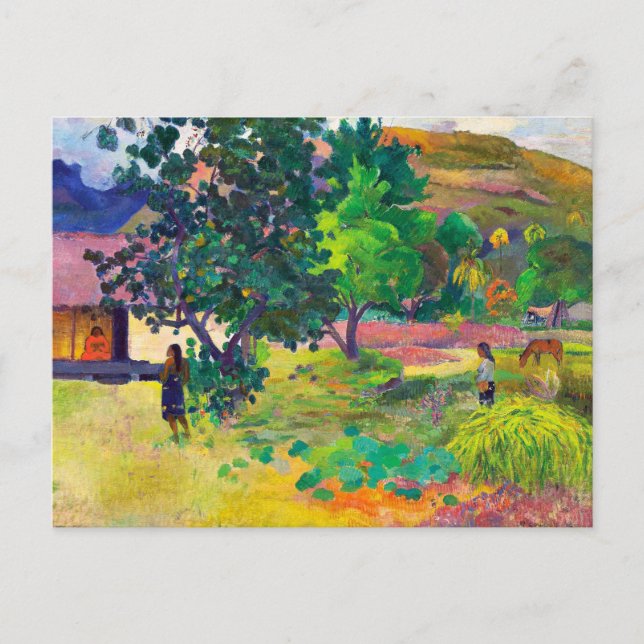 Te Fare, huset landskaps konst av Paul Gauguin Vykort (Framsida)