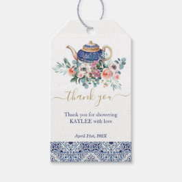 Te för Möhippa av blå plattor Tack Presentetikett