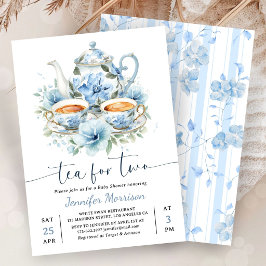 Te För Två Baby Shower Pojke Damblå Inbjudningar